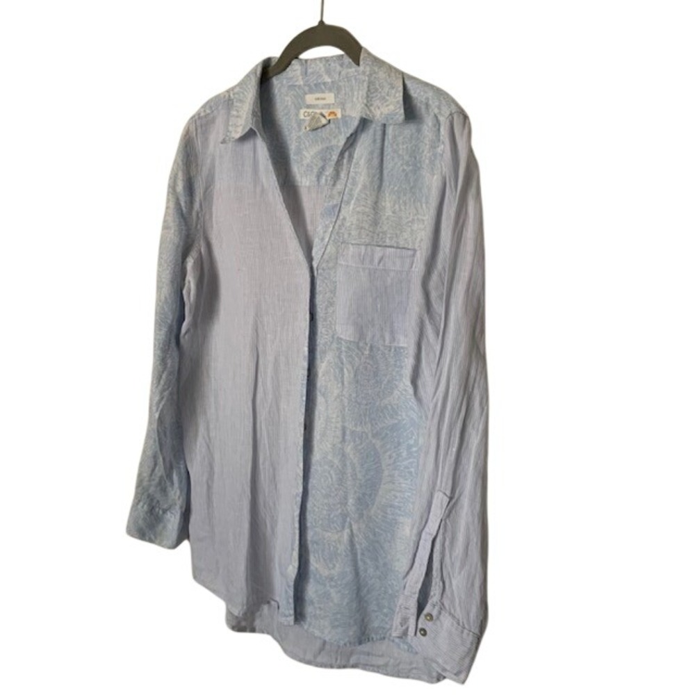 C&C California 100% Linen Button Up Shirt EUC Boho Coastal Minimalist Lagenlook - Picture 2 of 9